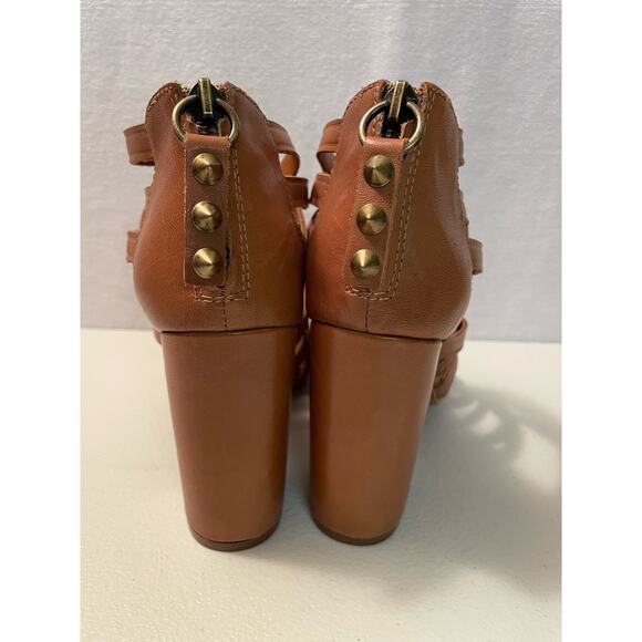 ASH Excelsior leather 38‎ tan Strappy 4” chunky Heeled Sandals women’s 7.5 - Picture 5 of 11